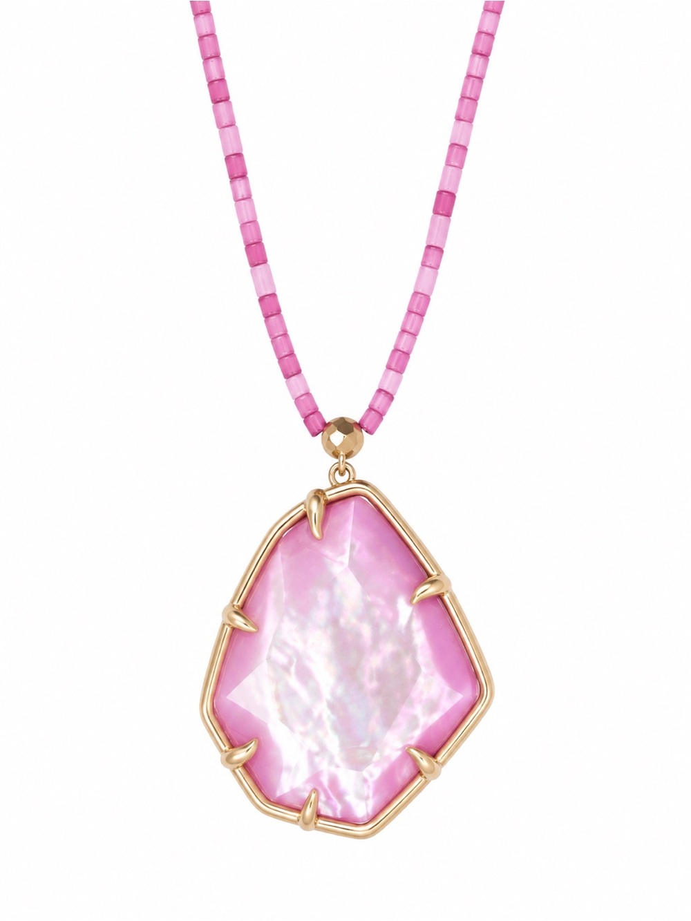 Kendra Scott Beatrix Long Beaded Pendant Necklace Pink Howlite Stone.